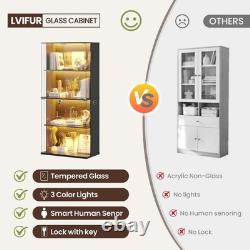 Display Cabinet with Glass Doors, 66' Curio Cabinet with Lockable and LED Lights