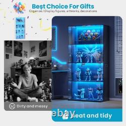 Display Cabinet with Glass Doors, 66' Curio Cabinet with Lockable and LED Lights