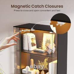 Display Cabinet with Glass Doors, 66' Curio Cabinet with Lockable and LED Lights