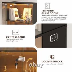 Display Cabinet with Glass Doors, 66' Curio Cabinet with Lockable and LED Lights