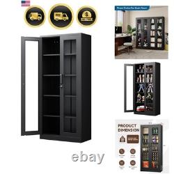Display Cabinet with Glass Doors, 71 Inches Metal Display Case with 4 Adjusta
