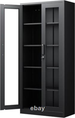 Display Cabinet with Glass Doors, 71 Inches Metal Display Case with 4 Adjusta