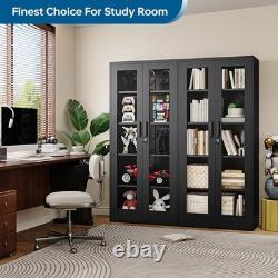 Display Cabinet with Glass Doors, 71 Inches Metal Display Case with 4 Adjusta