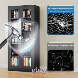 Display Cabinet with Glass Doors, 71 Inches Metal Display Case with 4 Adjusta