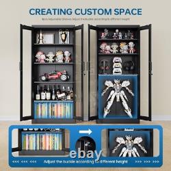 Display Cabinet with Glass Doors, 71 Inches Metal Display Case with 4 Adjusta