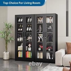 Display Cabinet with Glass Doors, 71 Inches Metal Display Case with 4 Adjusta