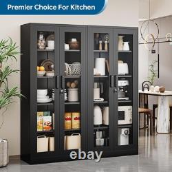 Display Cabinet with Glass Doors, 71 Inches Metal Display Case with 4 Adjusta