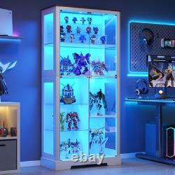 Display Cabinet with Glass Doors, Curio Cabinet with LED Lights for Collectibles