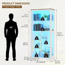 Display Cabinet with Glass Doors, Curio Cabinet with LED Lights for Collectibles