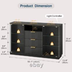 Display Cabinet with Glass Doors, Display case with 3 Drawer& Glass Shelves