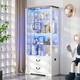 Display Cabinet With Glass Doors/led Lights/2 Drawers, Adjustable Glass Height