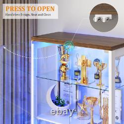 Display Cabinet with Glass Doors/LED Lights/2 Drawers, Adjustable Glass Height