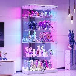Display Cabinet with Glass Doors, Lockable Figure Display cases with RGB Lights