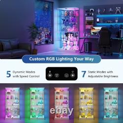 Display Cabinet with Glass Doors, Lockable Figure Display cases with RGB Lights