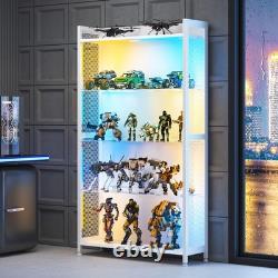 Display Cabinet with LED Lights, Display Case with Glass Storage Shelves, 4-T