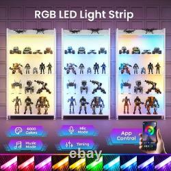 Display Cabinet with LED Lights, Display Case with Glass Storage Shelves, 4-T