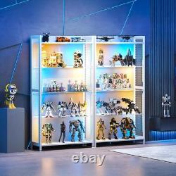 Display Cabinet with LED Lights, Display Case with Glass Storage Shelves, 4-T