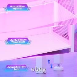 Display Cabinet with LED Lights, Display Case with Glass Storage Shelves, 4-T