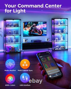 Display Cabinet with RGB Lights, 4-Tier Display Case with Glass Doors and Storag