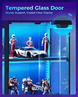 Display Cabinet with RGB Lights, 4-Tier Display Case with Glass Doors and Storag
