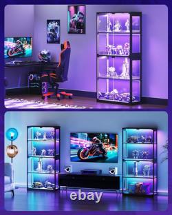Display Cabinet with RGB Lights, 4-Tier Display Case with Glass Doors and Storag