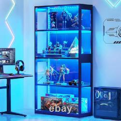 Display Cabinet with RGB Lights, 4-Tier Display Case with Glass Doors and Storag