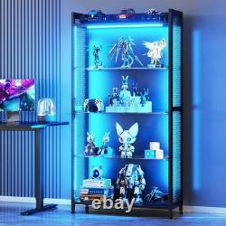 Display Case With LED Lights Display Cabinet With Glass Storage Shelves & Industrial