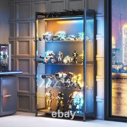 Display Case With LED Lights Display Cabinet With Glass Storage Shelves & Industrial