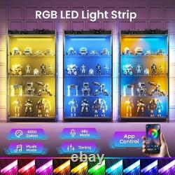 Display Case With LED Lights Display Cabinet With Glass Storage Shelves & Industrial