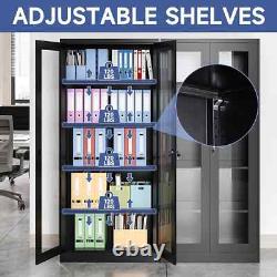 Display Case with Glass Doors, Collectibles 15.8D x 31.5W x 71H Black, MetaL