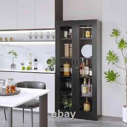 Display Case with Glass Doors, Collectibles 15.8D x 31.5W x 71H Black, MetaL