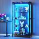 Display Case With Led Lights, Display Cabinet With Glass Storage Shelves, 4-tier