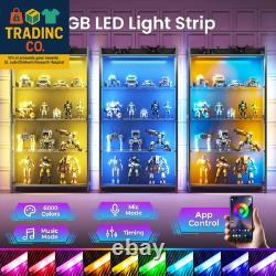 Display Case with LED Lights, Display Cabinet with Glass Storage Shelves, 4-Tier