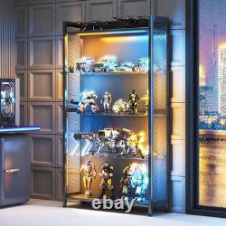 Display Case with LED Lights, Display Cabinet with Glass Storage Shelves and Ind