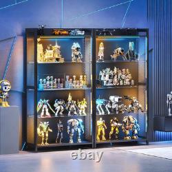 Display Case with LED Lights, Display Cabinet with Glass Storage Shelves and Ind