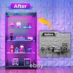 Display Case with LED Lights Shelf Cabinet with Glass Shelves Curio Black