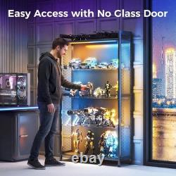 Display Case with LED Lights Shelf Cabinet with Glass Shelves Curio Black