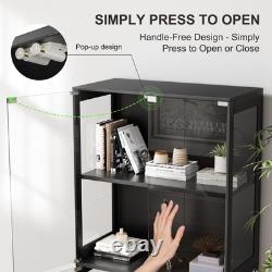 DoCred Display Cabinet with Glass Doors, 63 H 4-Tier Curio Cases with LED Light