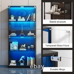 DoCred Display Cabinet with Glass Doors, 63 H 4-Tier Curio Cases with LED Light