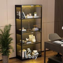 DoCred Display Cabinet with Glass Doors, 63 H 4-Tier Curio Cases with LED Light