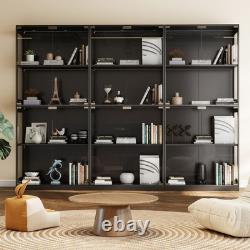 DoCred Display Cabinet with Glass Doors, 63 H 4-Tier Curio Cases with LED Light