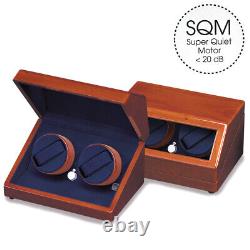 Double Watch Winder Medium Brown Wood Finish Display Box Case Storage NEW