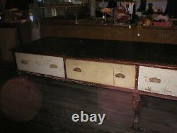Early Antique Dry Goods Table Fabric Store Display 11' lg. Kitchen Counter, nice