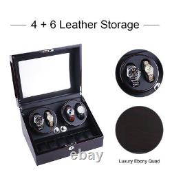 Ebony Leather Automatic Rotation 4+6 Watch Winder Storage Case Display Box USA