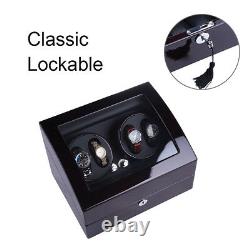 Ebony Leather Automatic Rotation 4+6 Watch Winder Storage Case Display Box USA