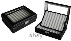 Elegant 16 Piece Black Leatherette Pen Display Case Storage And Fountain Pen