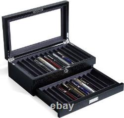 Elegant 24-Slot Pen Display Case with Glass Window & Velvet Interior