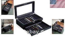 Elegant 24-Slot Pen Display Case with Glass Window & Velvet Interior