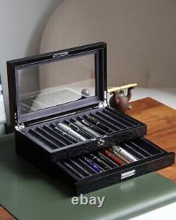Elegant 24-Slot Pen Display Case with Glass Window & Velvet Interior