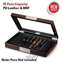Elegant Wood Fountain Pens Display Case Storage Glass Box Home Office Desk Gift